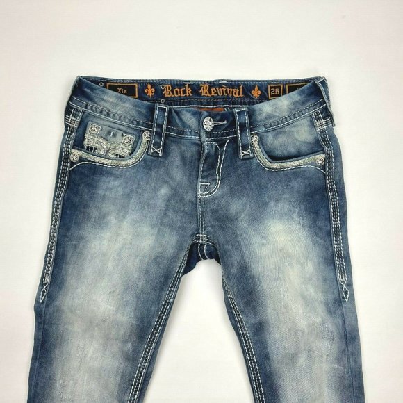 Rock Revival Xia Capri Jeans Distressed Stud Sequin Pockets Stretch Women 26 - Picture 5 of 12
